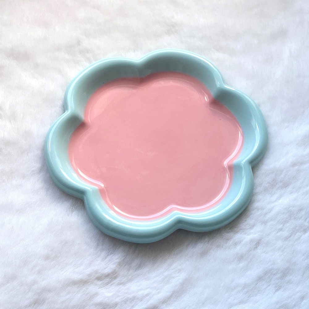New Small Flower Ceramic Cat Plate Whisker Fatigue Relief Pet Dish Pink Blue